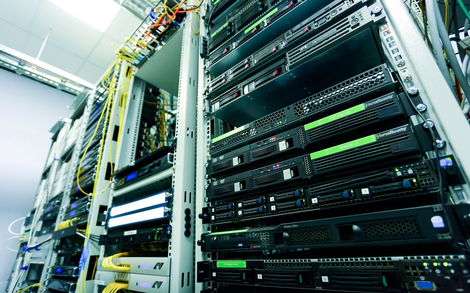 Secure data-center network rack with server and network hardware used to control enterprise traffic.
